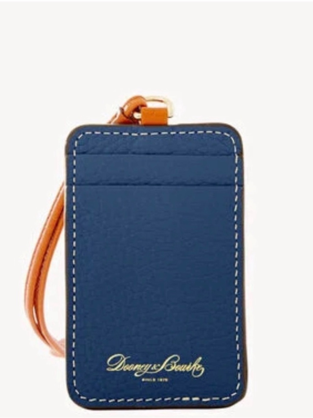 Dooney & Bourke Navy Leather Card Case with Tan Wrist Strap